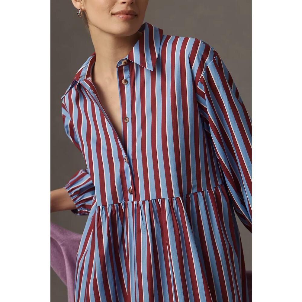 nwt ANTHROPOLOGIE MAEVE sz 1X The Bettina shirt dress in blue stripes - Picture 2 of 4